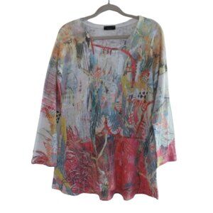 INOAH Artsy Abstract Art To Wear Watercolor Tunic Top Lagenlook Coastal - Size L
